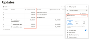 Notion Number property format
