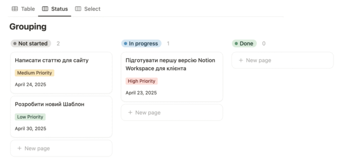 Notion - Grouping by Status Property
